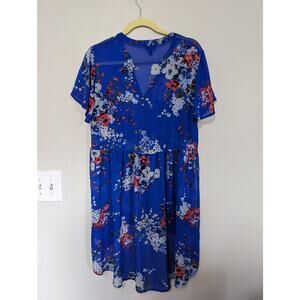 Torrid Blue Shear Floral Short Sleeved High Low Women's Top Size 0
